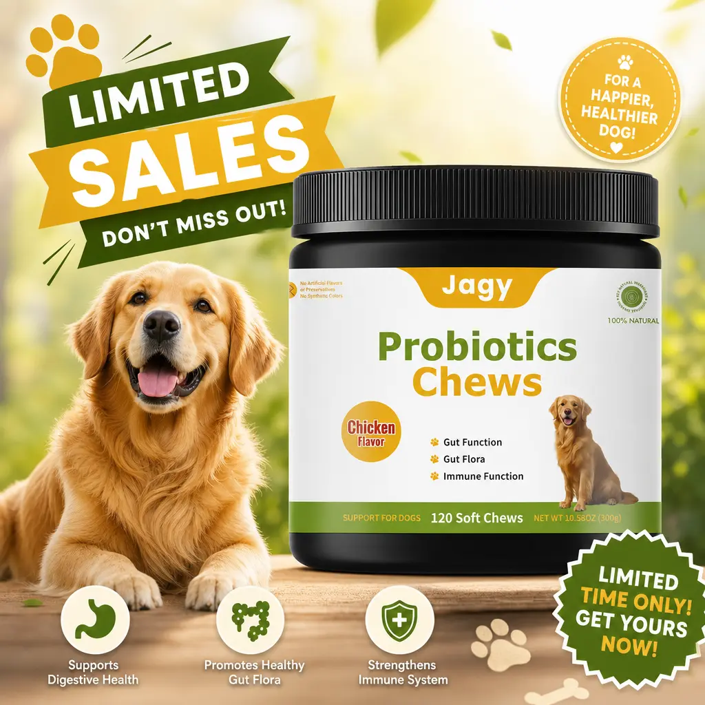 <Limited Sales> Jagy Natural Chicken Probiotic Canine Nutritional Supplements - 120 Gut Health Tasty Chews with Digestive Enzymes, Pumpkin, Papaya, Real Ingredients, Gas & Bloating Relief Daily Aid