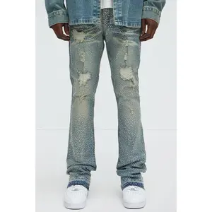 Stacked Skinny Flare On My Bling Distressed Jeans - Medium Blue Wash Stacked Skinny Flare On My Bling Distressed Jeans - Medium Blue Wash