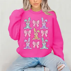 Bunnies And Bows Crewneck Sweatshirt Gildan Everyday Style Super Soft Unisex Fit Streetwear Graphic Top warm Womenswear Casual Printed Long Sleeve Bunnies Easter pastel