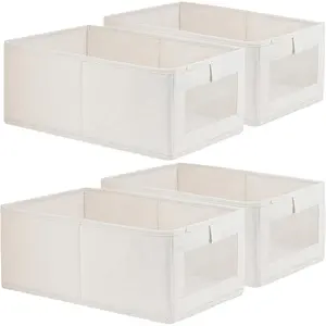 4 Pack Linen Storage Bins, Storage Containers for Organizing Clothing, Jeans, Toys, Books, Shelves, Closet, Wardrobe - Closet Organizers and Storage, Large Storage Boxes Baskets with Window