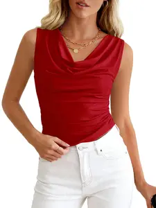 BTFBM Cowl Neck Tank Tops for Women 2026 Spring Summer Sleeveless Dressy Blouses Business Casual Outfits Going Out Top