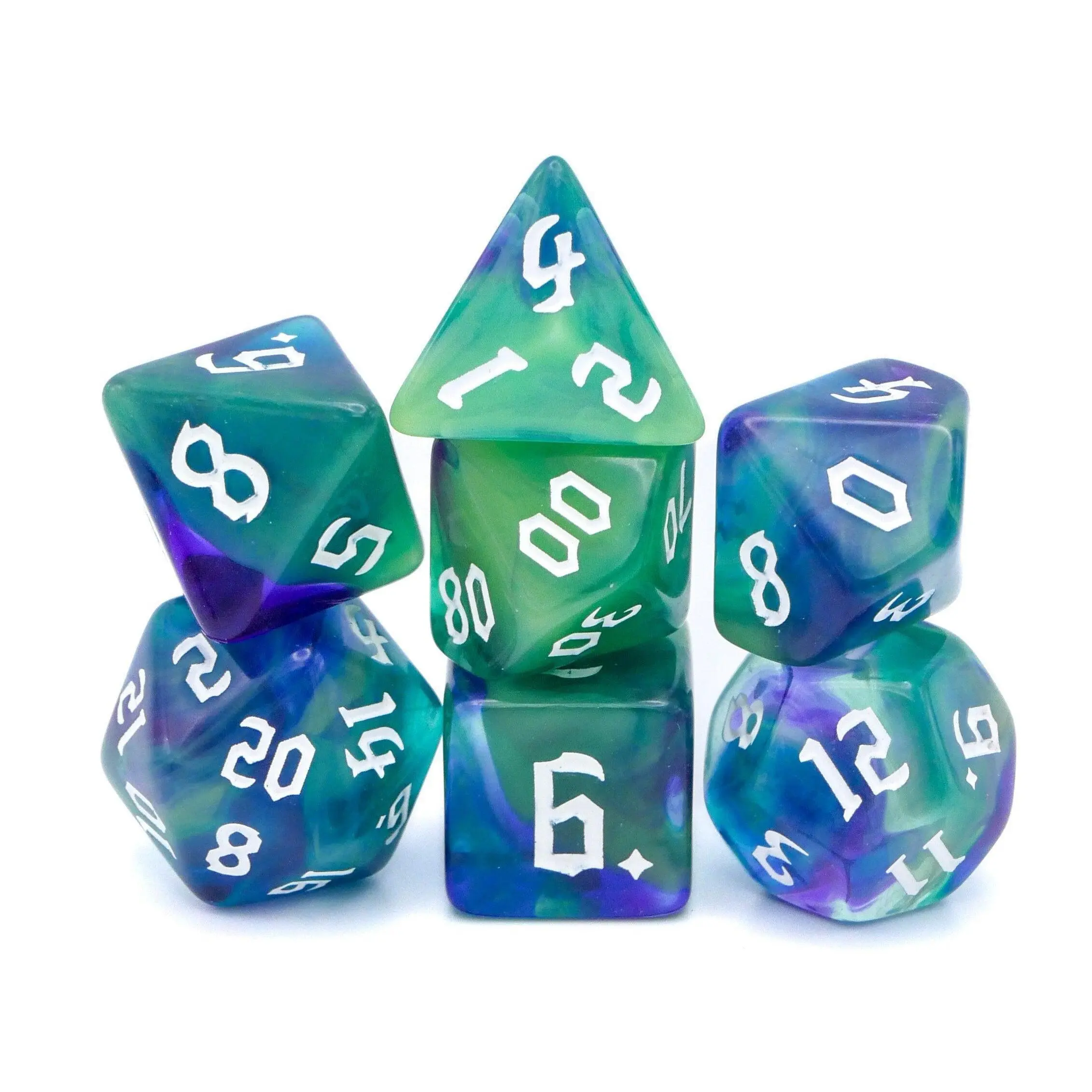 Ocean Dream Acrylic DnD Dice Set, 7-Piece RPG Dice for Tabletop Role-Playing Games