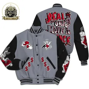 Dunkare Retro Black Flint 13s Varsity Jacket - Ones Move In Silence Graphic All Over Print Letterman Jackets