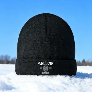 Sallow Slytherin Crest Embroidered Black Knit Beanie Hat Winter Outdoor Casual Warm Headwear for Men and Women Cold Weather Activities Christmas Birthday Holiday Gift Idea