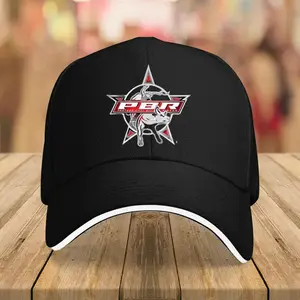 PBR Professional Denim Baseball Cap - Lightweight and breathable, geometric pattern design, black base with red and white accents, 100% polyester, denim accessory, stylish baseball cap, medium stretch fabric.