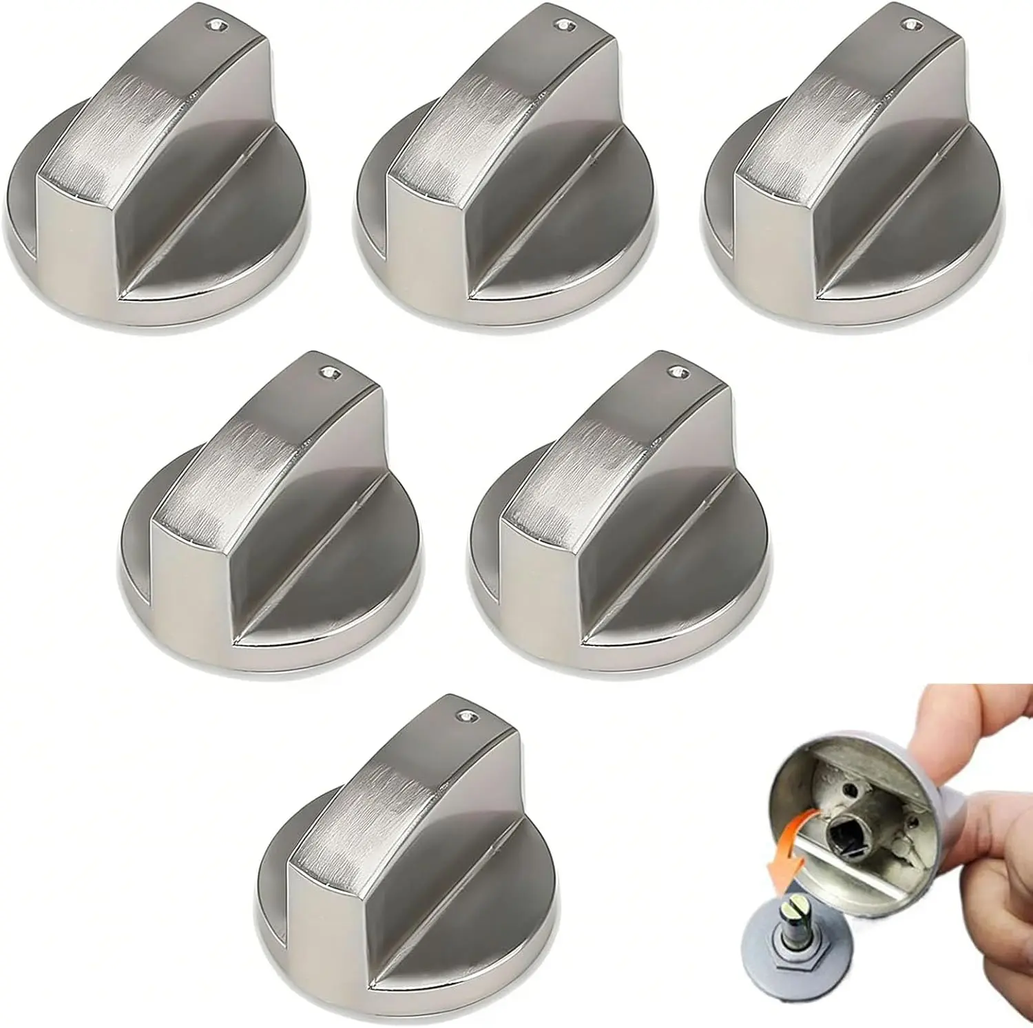 6PCS Gas Hob Knobs Universal Cooker Knobs Replacement, 6MM Shaft Durable Metal Oven Knobs for Gas Stove and Cooktop