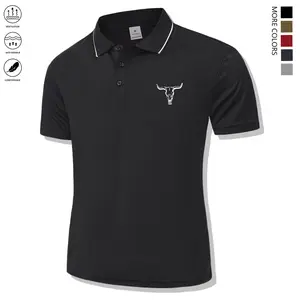 Men’s polo shirt with button front, bull print on the front, regular fit casual short sleeves—fashionable for everyday wear.,summervibes