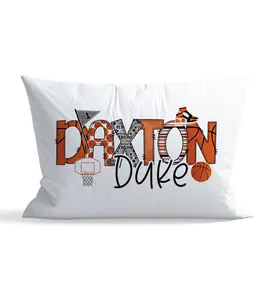 Basketball Font Pillow Case Personalized, Kid pillowcases, Name Pillow case, Standard Size Pillow Cover, Pillows Cases, Slumber Party Pillow