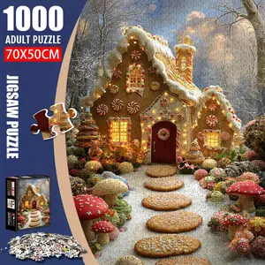 1pc 1000 piece adult puzzle 70x50cm Enchanting Gingerbread House with Candy Decor and Mushroom Garden 500 pieces of paper jigsaw puzzle, suitable for adults and families, large-scale DIY puzzle inte