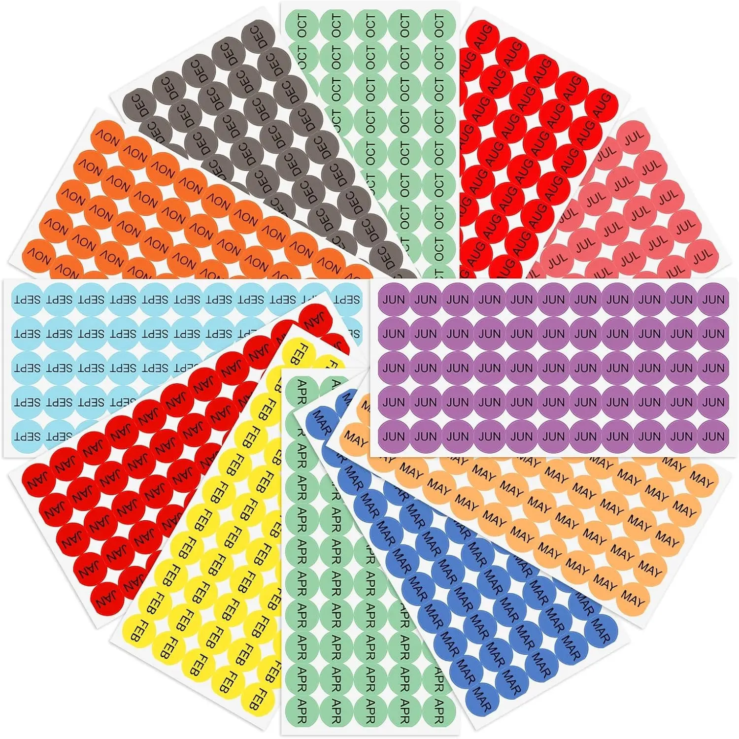1320 Pcs Colorful Monthly Stickers - 1 Inch Round Labels - 12 Months of The Year - Self Adhesive Planner Stickers - Color Coding Tags
