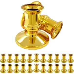 24Pcs Gold Taper Candle Holders, Plastic Candlestick Holders Only for Flameless LED Candle Decorative Pillar Candle Holder for Christmas Wedding Anniversary Dinner