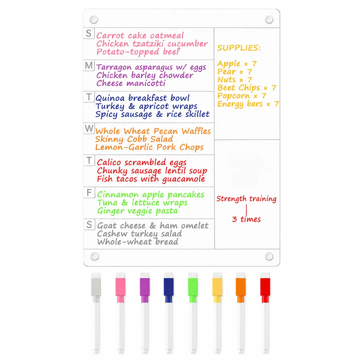 Clear Acrylic Meal Planner Weekly Dry Erase Calendar Fridge Board Menu Grocery Chart Set, 12"x9"