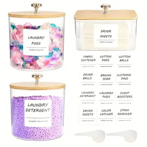 3-Piece Laundry Room Storage Set Clear Transparent Laundry Pods with Spoon and Label, Home Jars for the Laundry Room