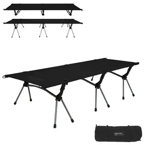 CAMVIL Portable Tent Camping Cot Bed, Ultralight Folding Backpacking Cot, Height Adjustable with Leg Extenders, Durable Canvas Sleeping Travel Cot, Camping Bed for Outdoor Travel Camping