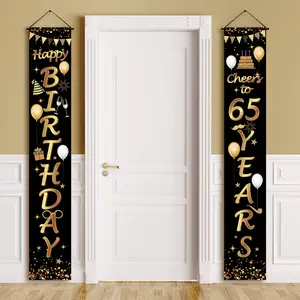 2 Pieces 65th Birthday Decorations, Black Gold Cheers to 65 Years Banner for Men & Women