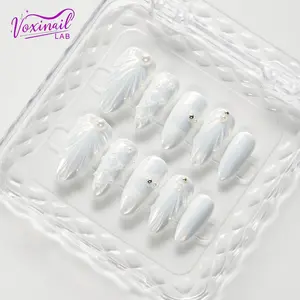 Voxinail Lab | Frosted Pearl | Handmade Almond Press-On Nails | Reusable, Long-Lasting