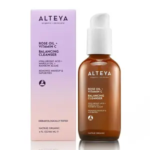 ALTEYA Balancing Cleanser with Rose Oil, Vitamin C & Rainbow Algae 4 FL OZ Sulfate-Free for Sensitive Skin - Organic Gentle Facial Wash