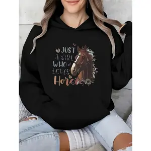Women's horse lover print Graphic Hoodie -Long Sleeve Pullover Regular Fit | Soft & Breathable Fabric, Durable Print, Everyday Comfort, Machine Washable, casual equestrian relaxed indoor