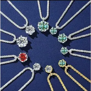VVS1 Moissanite Sterling silver Solitaire pendant Iced out Synthetic Moissanite necklace Shine Chain Best Christmas Birthday Gift for Women with Certificate