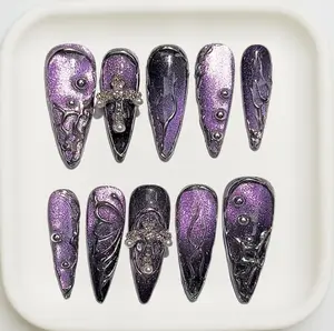 NailPop Co | Purple Cat Eye Gothic | Handmade Press-On Nails | Reusable, Salon-Quality, Long-Lasting, Glossy Desig