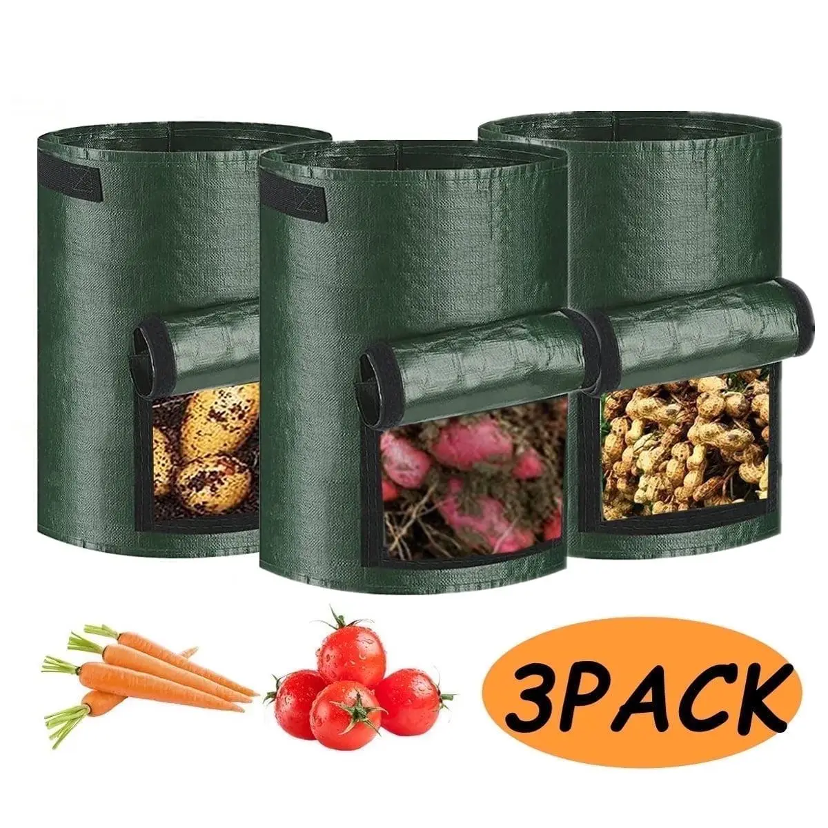 Garden Potato Grow Bags 10 Gallon Planting Bags Potato Planters with Flap and Handles Aeration Fabric Pots Heavy Duty 3 Pack