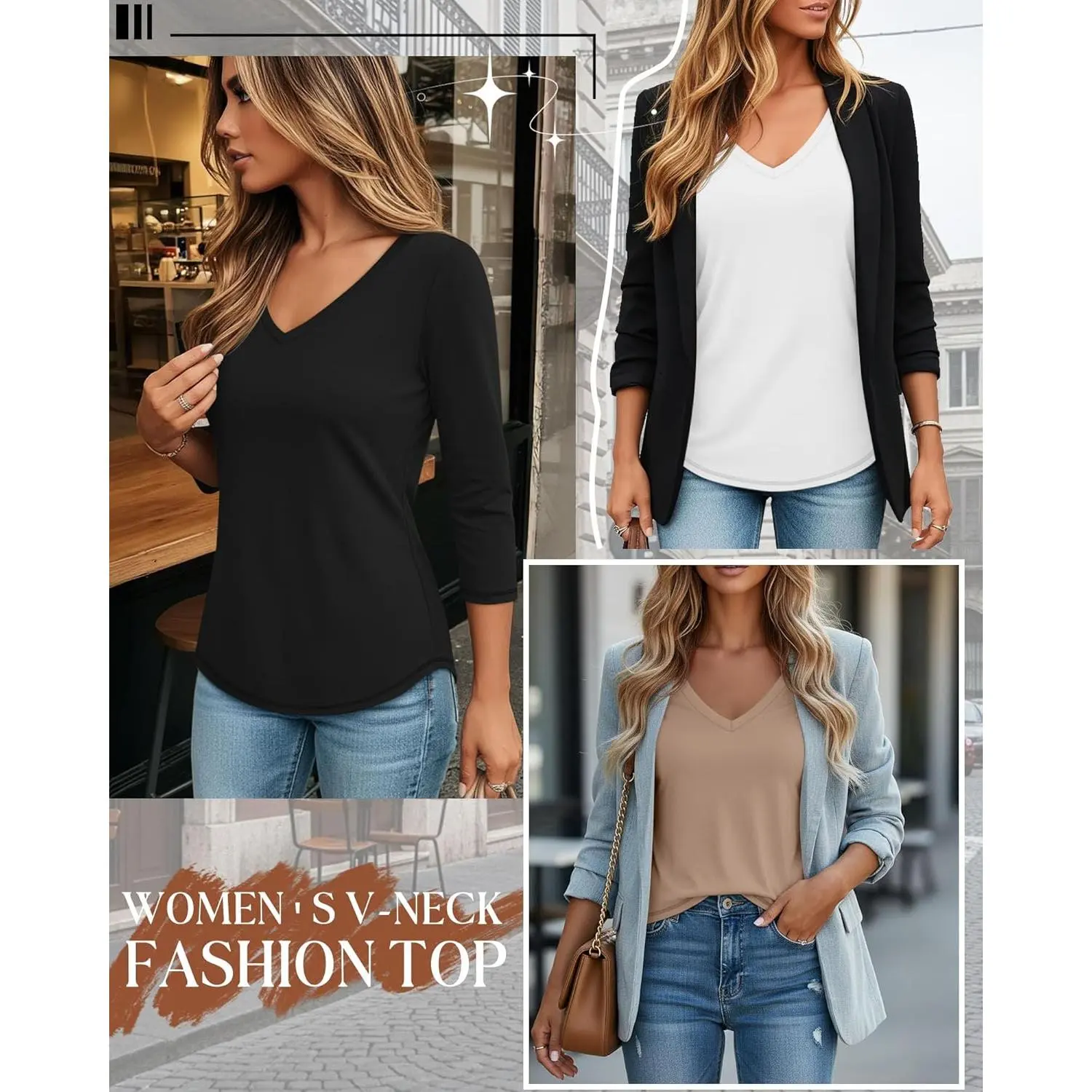 3 Pack Women's 3/4 Length Sleeve Tops V Neck T Shirts Loose Fit Blouses Casual Tees 2026 Fashion ClothesC31EasyWearStudio 3 Pack Women's 3/4 Length Sleeve Tops V Neck T Shirts Loose Fit Blouses Casual Tees 2026 Fashion ClothesC31EasyWearStudio