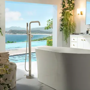 Freestanding Faucet,High Flow Rate,Floor Mount Tub Filler,Single Handle,with Hand shower