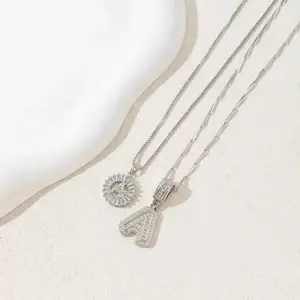 2 Pack Initial Letter Pendant Necklaces 14K Golden Stainteel Steel Zircon 26 Alphabet Necklace Elegant Jewelry For Women and Girls