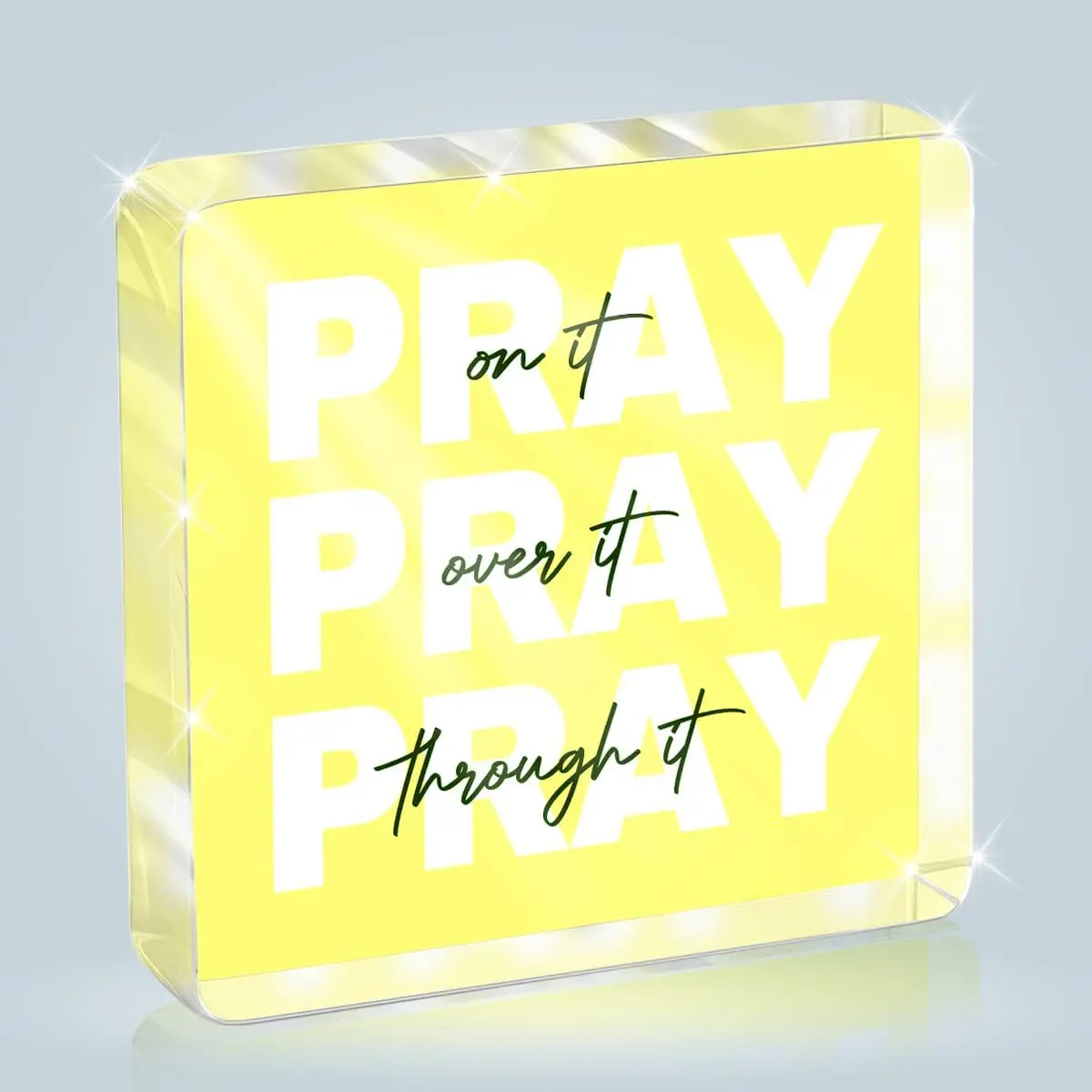 Christian Yellow Inspirational Wooden Antique Box Plaque Sign - Pray Through It, bible-1 Decoration, Women's Home Office Desk Room Accessories