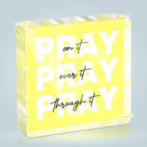 Yellow Decoration Room Decor, Inspirational Christian Gifts for Women, Yellow Dorm Bathroom Room Decoration, Office Decor for Women,Office Desk Accessories Decorative Art Sign-Pray through it