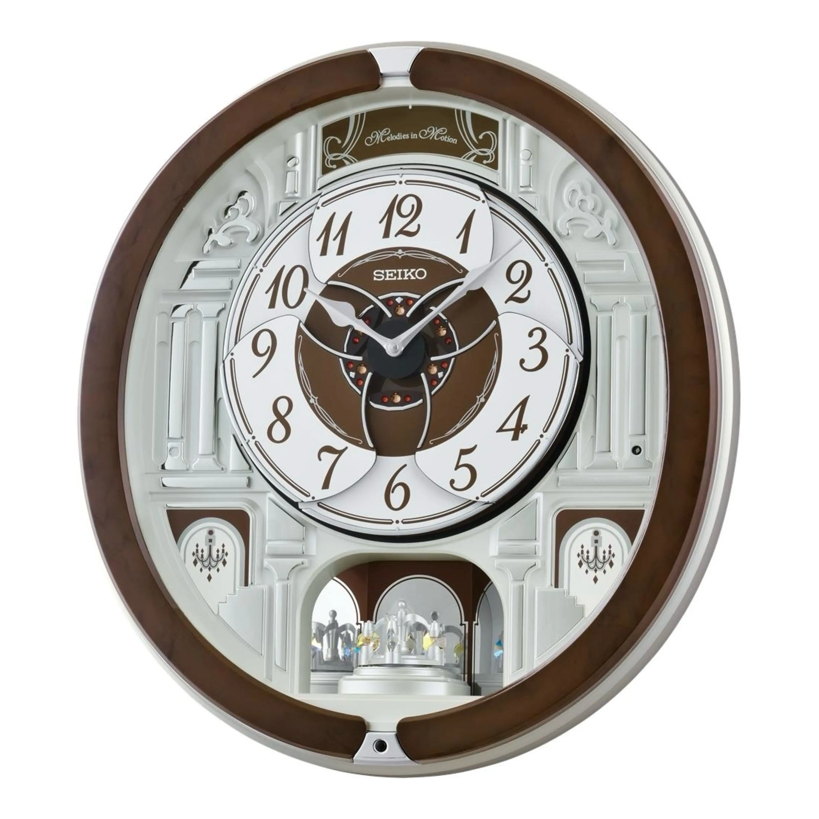 Seiko QXM615BRH “Snow Castle” Melodies in Motion Dancing Dial Musical Wall Clock with 40 Songs