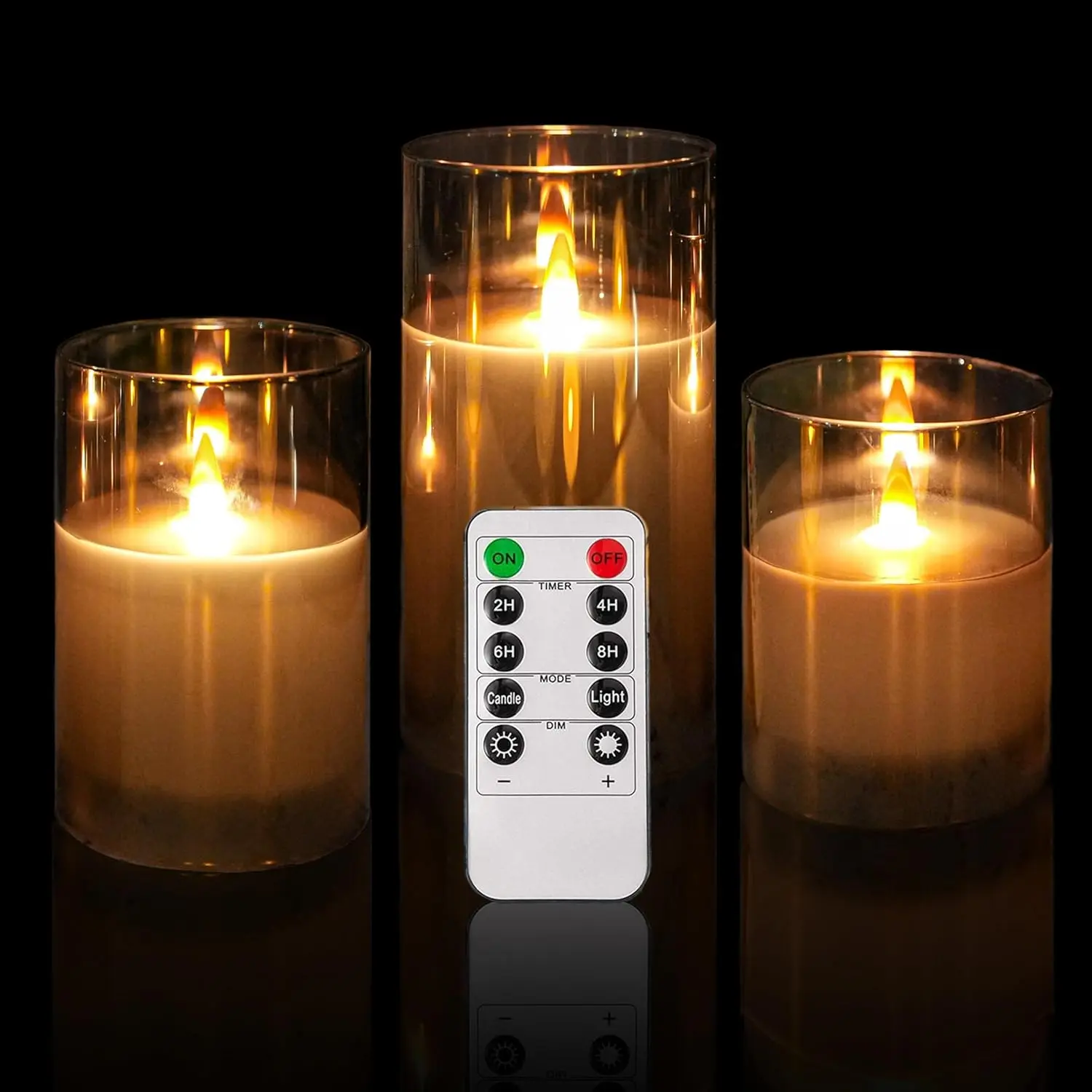 Glass Battery Operated Flameless LED Candles with 10-Key Remote and Timer Real Wax Candles Warm Light for Home Decoratoin (Set of 3) Dimmable Led