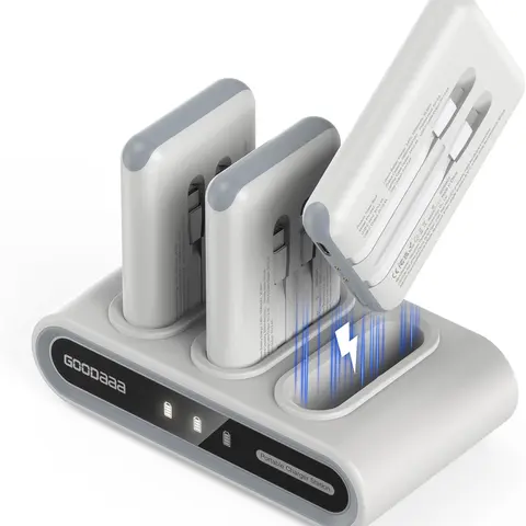 GOODaaa 3-Pack 5000-10000mAh Compact Slim Power Bank Charger (Phone Accessories) - Built-in Cables & Wall Charger, 3 Outputs, 1 USB-C Input, Advanced Thimble Charging Technology, 2h Full Recharge, 180 DIY Stickers, 25-100% Color Glow, EDC for Smartphones