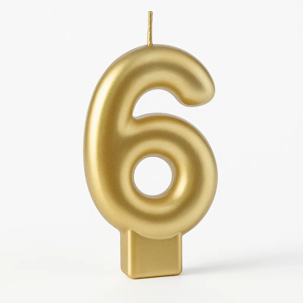 Metallic Gold Number 6 Candle