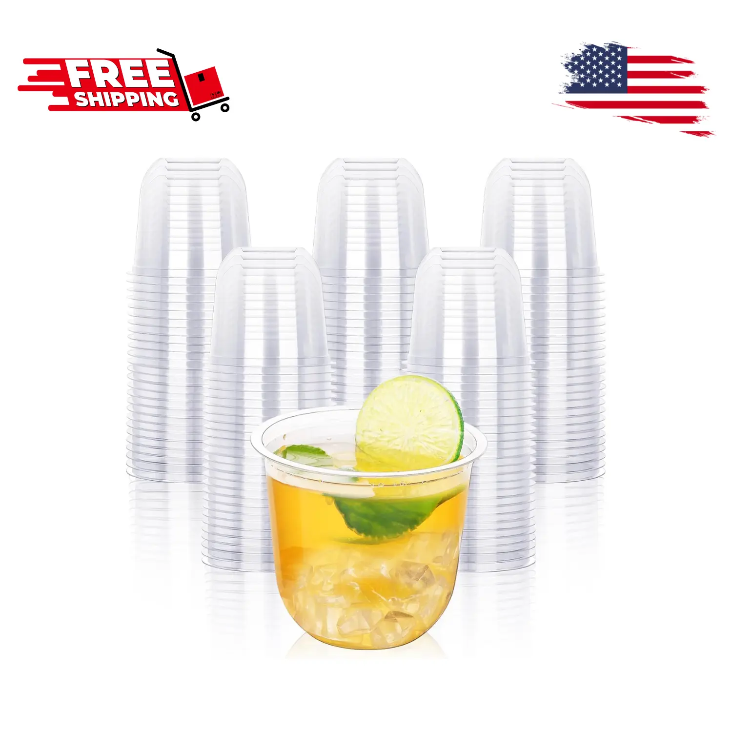 100 Pcs Disposable Stemless Glasses 12oz Crystal Plastic Wine Glasses Clear