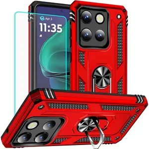 Yiakeng for Moto g Stylus 5G 2025 Case: with Screen Protector - Military Grade Protective Cases with Finger Ring Holder Kickstand for Motorola Moto g Stylus 5G 2025(Red)