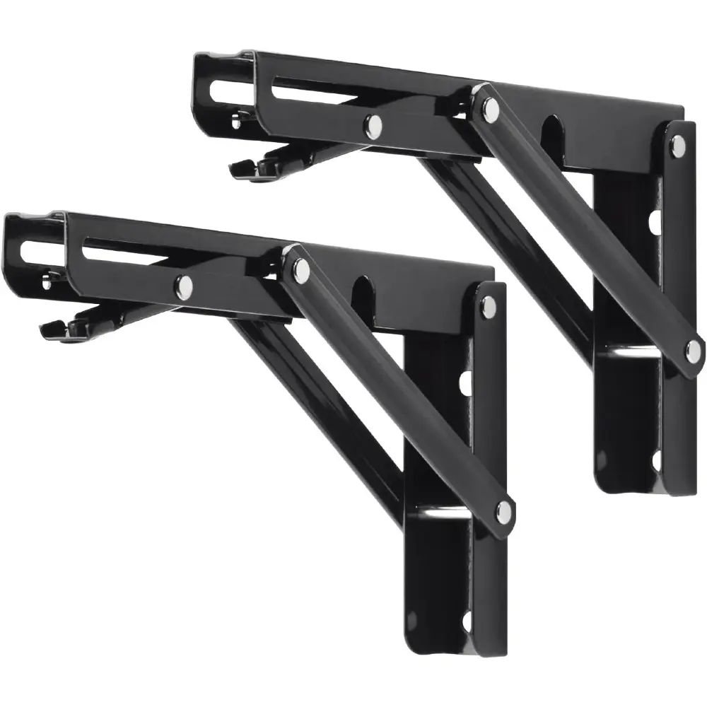 2 Pack Folding Shelf Brackets, 10inch Heavy Duty Collapsible Shelf Bracket, Black DIY L Bracket for Workbench Folding Table Hinge, Sturdy Bracket