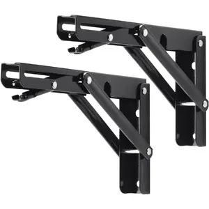 2 Pack Folding Shelf Brackets, 10inch Heavy Duty Collapsible Shelf Bracket, Black DIY L Bracket for Workbench Folding Table Hinge