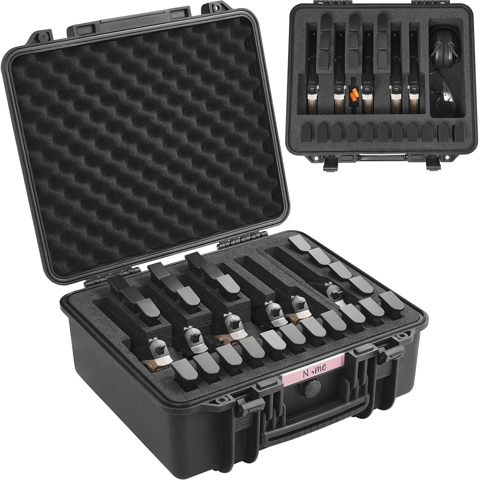 Hard Pistol Case With Pre-Cut PU Foam, Waterproof And Dustproof Hard Gun Case For 1 Pistol, 19.3 X 17.1 X 8.3 Inches, Lockable, Interior Foam Tray, Shock-Absorbent Shell, Durable Exterior, Black