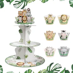 New Jungle Animals Safari Cupcake Stand Baby Shower Birthday Party Decorations Cupcake Holder Kids Wild One Party Supplies Gifts