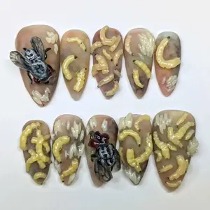 KNIFE ANGEL Press On Nails, horror, 3D insects, handmade design, unique, Halloween gift, trending tiktok