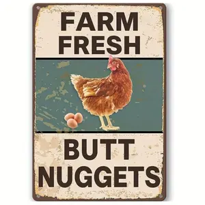 Vintage Chicken Coop Metal Sign, Farm Fresh Butt Nuggets Plaque, Rustic Wall Art for Kitchen Garden Home Decor, Durable Wall Decor