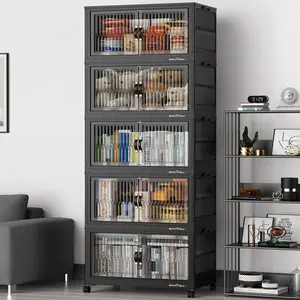 Broview Storage Bins with Lid, Closet Organizer and Storage, Stackable Storage Drawer with Wheels, Collapsible Storage Cabinet for Home, Black Boxes Plastic Household