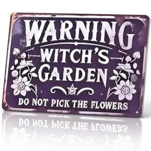 Warning Witch's Garden Do Not Pick The Flowers Metal Sign 12x8 In Aluminum, Vintage Gothic Garden Tin Sign for Yard, Patio, Halloween Decor, Retro Witchy Wall Art, 12x8 Inch Aluminum Plaque