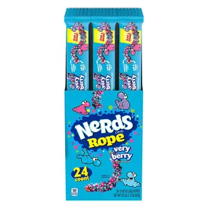 Nerds Rope Very Berry 24 ct. - A Chewy, Sweet Berry-Flavored Gummy Rope Coated in Crunchy Very Berry Nerds — Includes a Mix of Blueberry, Raspberry, Strawberry, Wild Berry, and Grape - 24 Count Pack Candy Bonbon