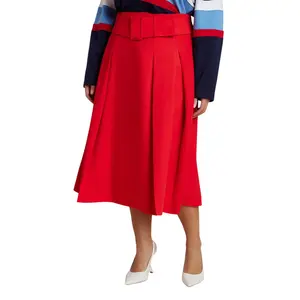 ELOQUII Women's Plus Size Pleated Belted Midi Skirt