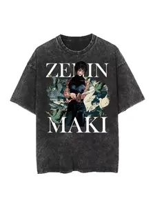 Harajuku Anime Jiu Jitsu Kaisen Zenin Maki Retro Washed T-shirt Men's Street Wear Oversized Women's Short Sleeved Unisex Y2k