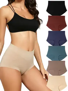 Women's Seamless High-Waist Solid Basic Shapewear Panty - Invisible Hip-Lift Abdomen Compression Slim Briefs, Breathable Soft Skin-Friendly Stretch Fabric Underwear, 4pc/6-Piece Daily Wear Set for S-XXL Plus Size (Pairs with Jeans)