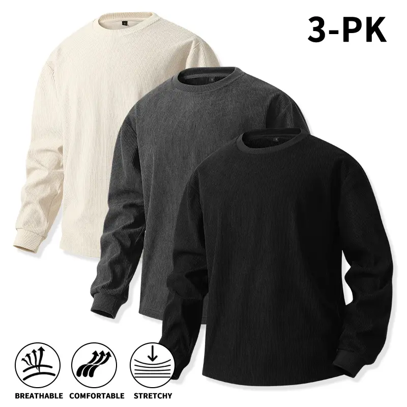 Multipack Men Autumn Winter Corduroy Crewneck Sweatshirts Soft Thermal Comfort Long Sleeve Shirts Streetwear Basic Inner Tees classic pullover casual spring