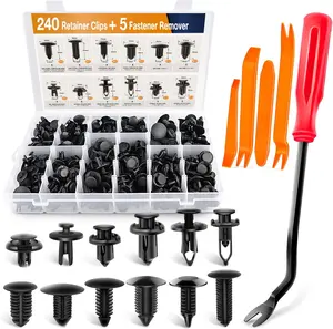 GRC-33 240PCS Bumper Retainer Clips Car Plastic Rivets Fasteners Push Retainer Kit Most Popular Sizes Auto Push Pin Rivets Set